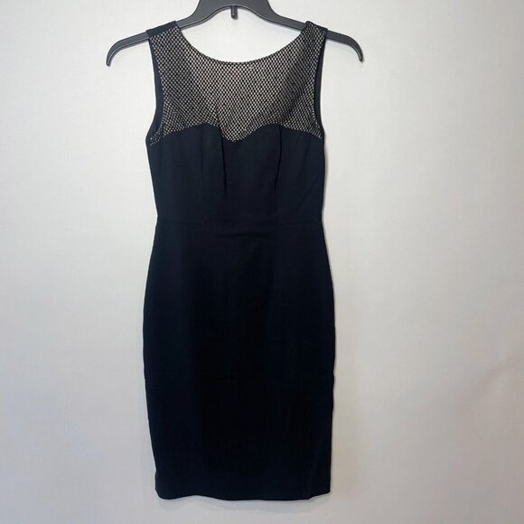 L'agence Intermix Womens Sleeveless Beaded Sheath Dress Black Size 2 Mesh Neck - Picture 1 of 10